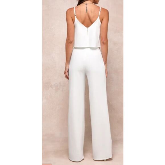 LULU'S SZ M Make It a Date White Sleeveless Wide-Leg Jumpsuit NEW B27 - Picture 2 of 15